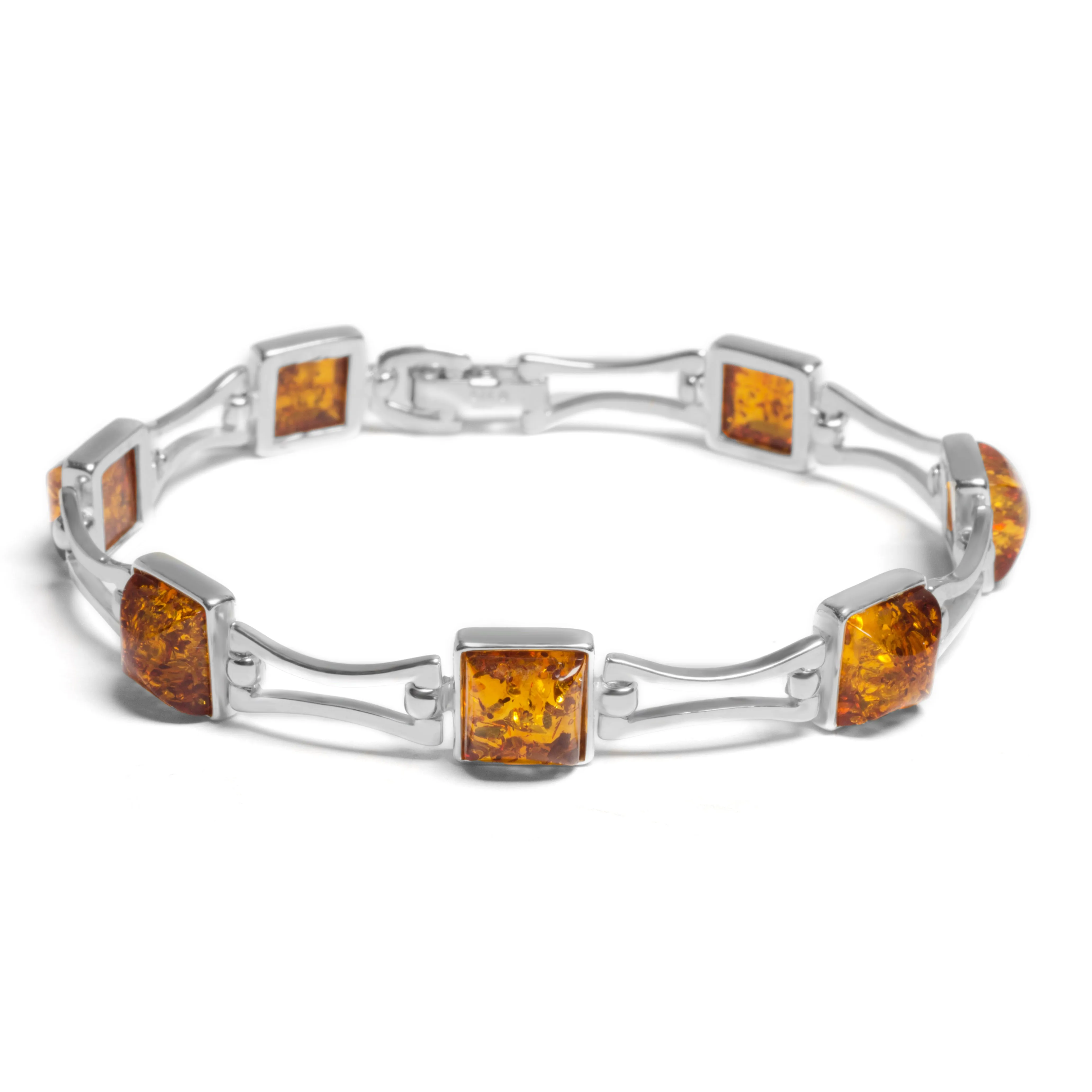 Square Link Bracelet in Silver and Amber sold by Henryka