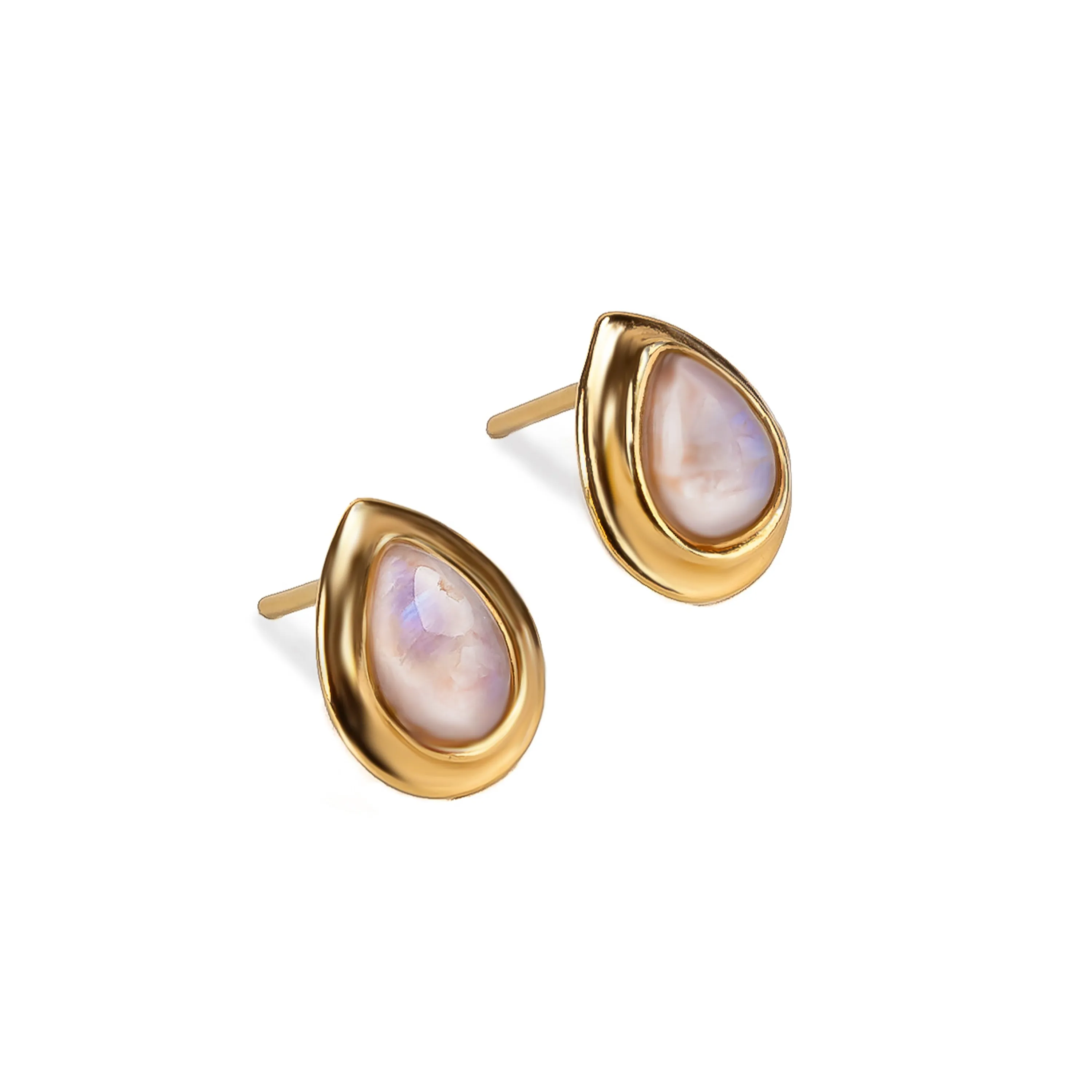 Classic Teardrop Stud Earrings in Silver with 24ct Gold and Moonstone sold by Henryka