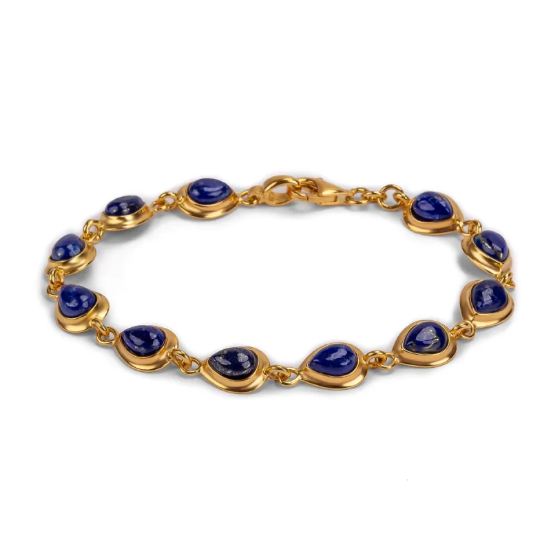 Classic Teardrop Link Bracelet in Silver with 24ct Gold & Lapis Lazuli sold by Henryka
