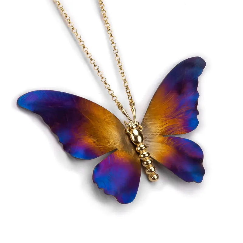Large Butterfly Necklace in Titanium & Sterling Silver with 24ct Gold sold by Henryka