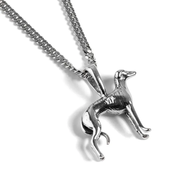 Large Greyhound / Whippet Dog Necklace in Silver sold by Henryka