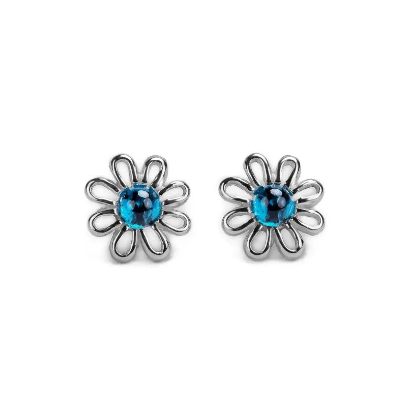 Daisy Stud Earrings in Silver and London Blue Topaz sold by Henryka