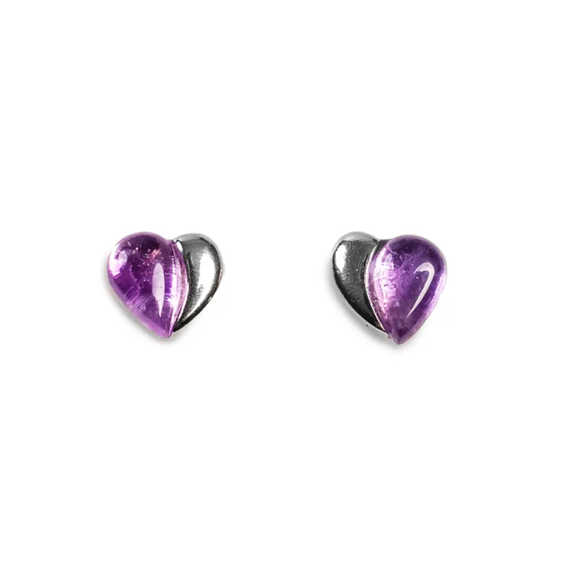 Miniature Heart Earrings in Silver and Amethyst sold by Henryka