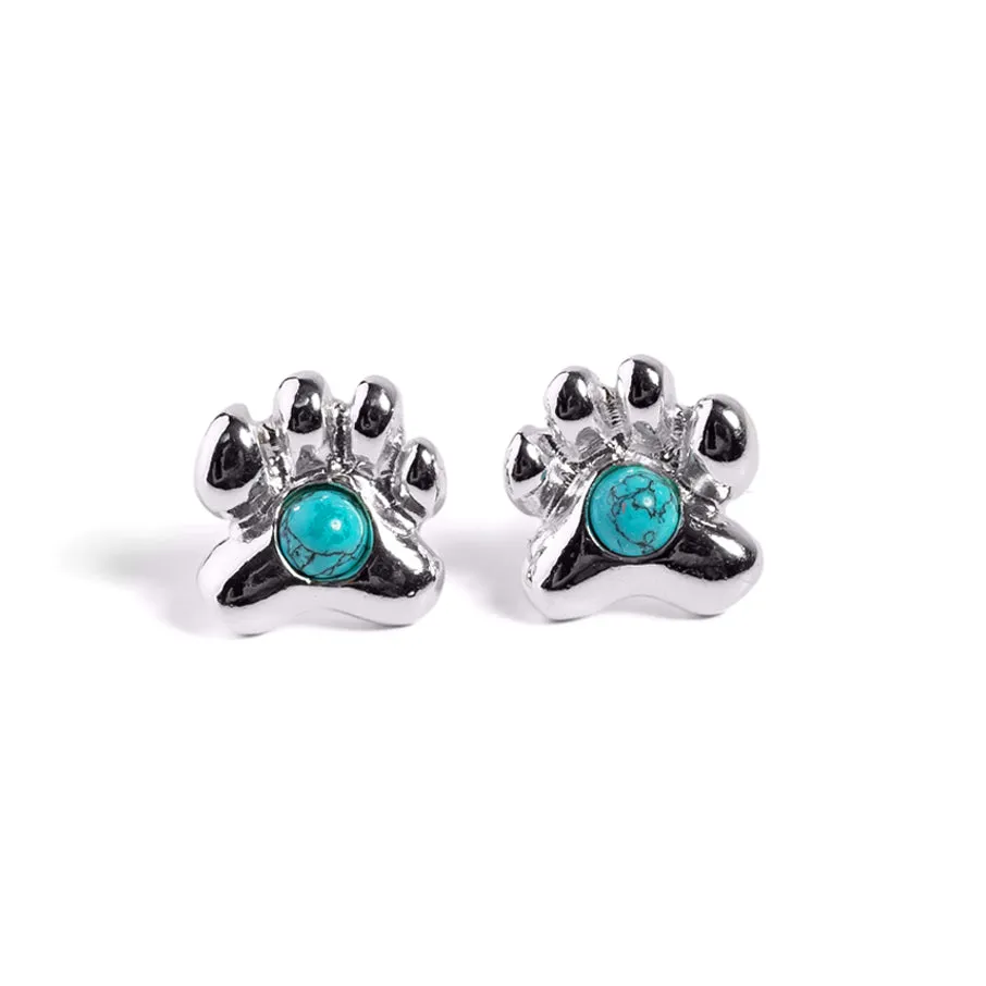 Paw Print Stud Earrings in Silver and Turquoise sold by Henryka product image thumbnail 4