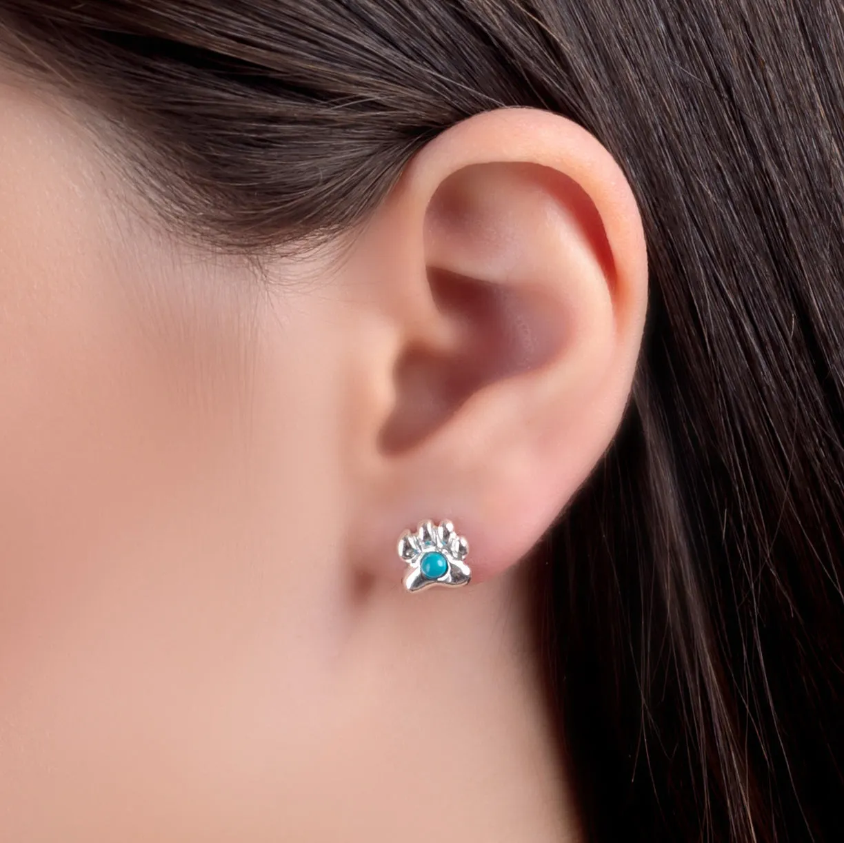 Paw Print Stud Earrings in Silver and Turquoise sold by Henryka product image thumbnail 2