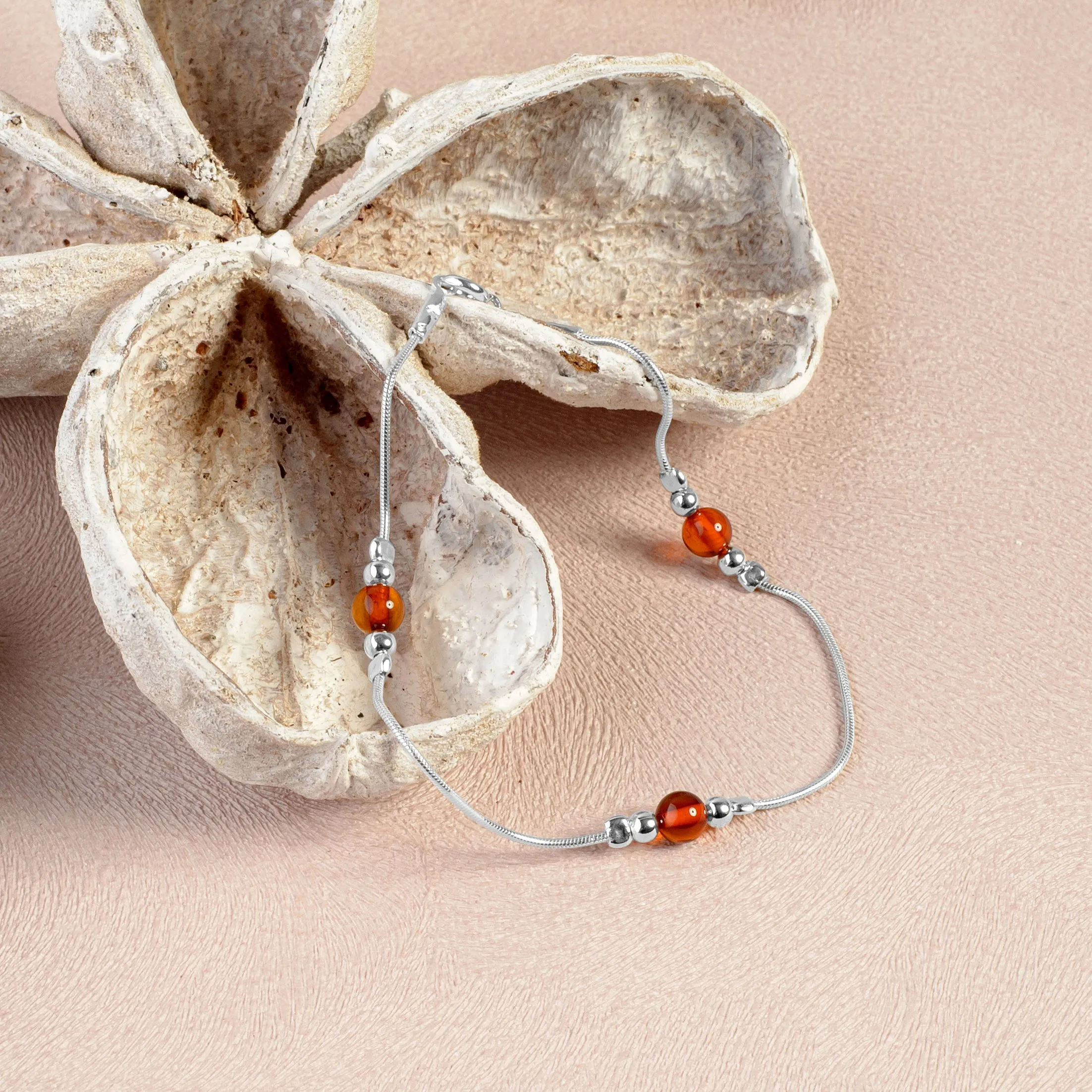 Bead Bracelet in Silver and Cognac Amber sold by Henryka product image thumbnail 4