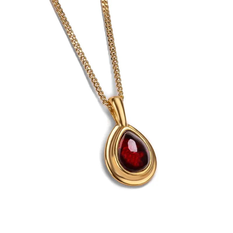 Classic Teardrop Necklace in Silver with 24ct Gold & Garnet sold by Henryka