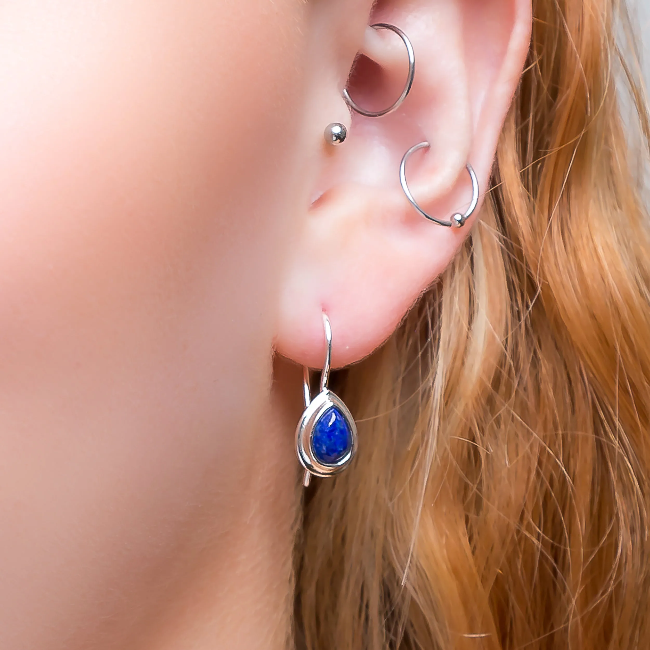 Classic Teardrop Hook Earrings in Silver and Lapis Lazuli sold by Henryka product image thumbnail 2
