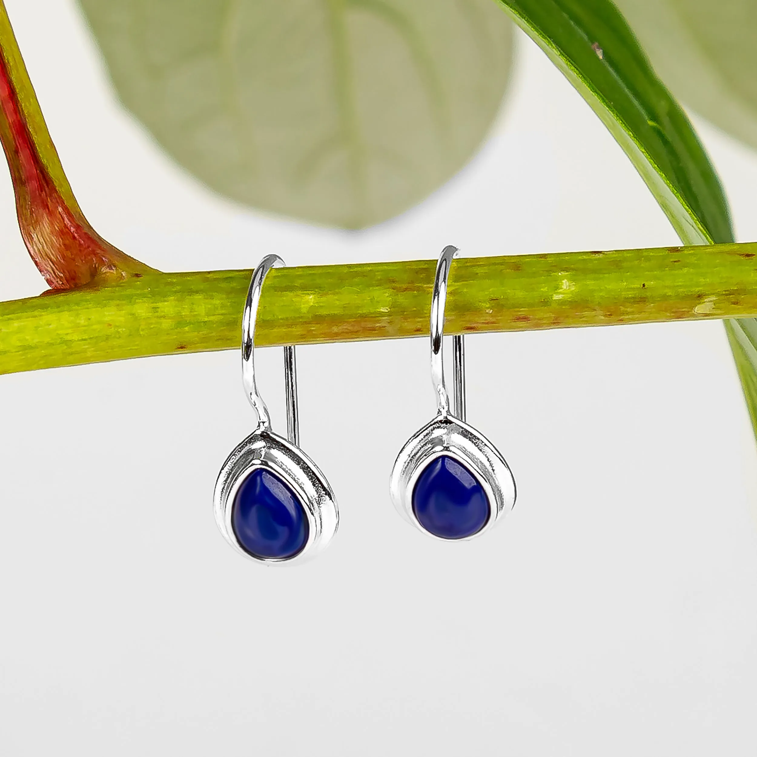 Classic Teardrop Hook Earrings in Silver and Lapis Lazuli sold by Henryka product image thumbnail 4