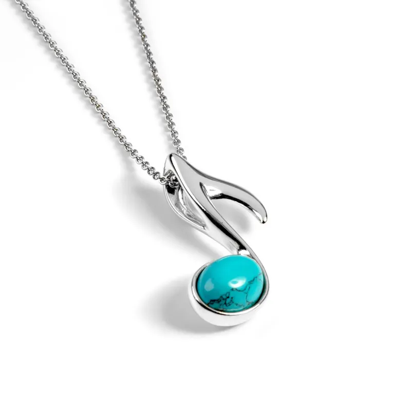 Quaver Music Note Necklace in Silver and Turquoise sold by Henryka