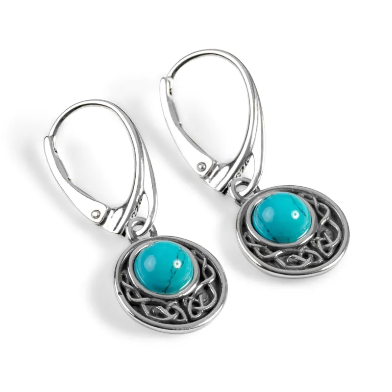 Celtic Circle Earrings in Silver and Turquoise sold by Henryka