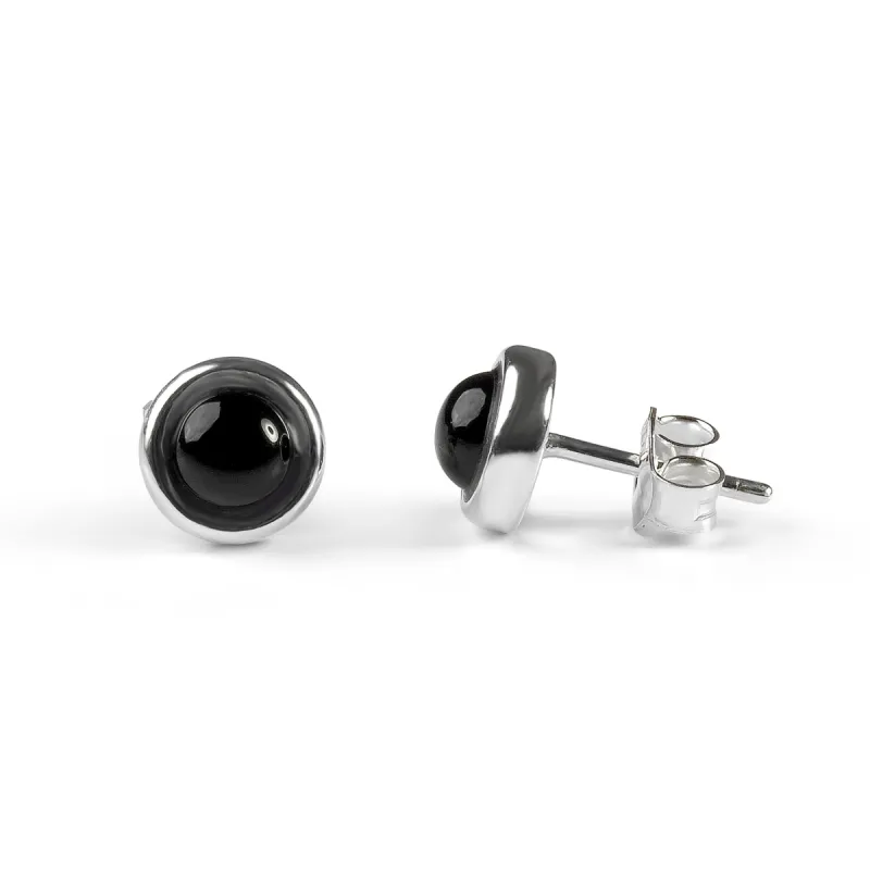 Small Round Stud Earrings in Silver and Black Onyx sold by Henryka