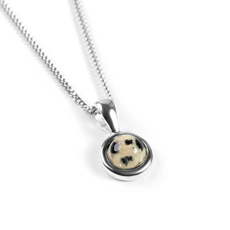 Round Charm Necklace in Silver and Dalmatian Jasper sold by Henryka