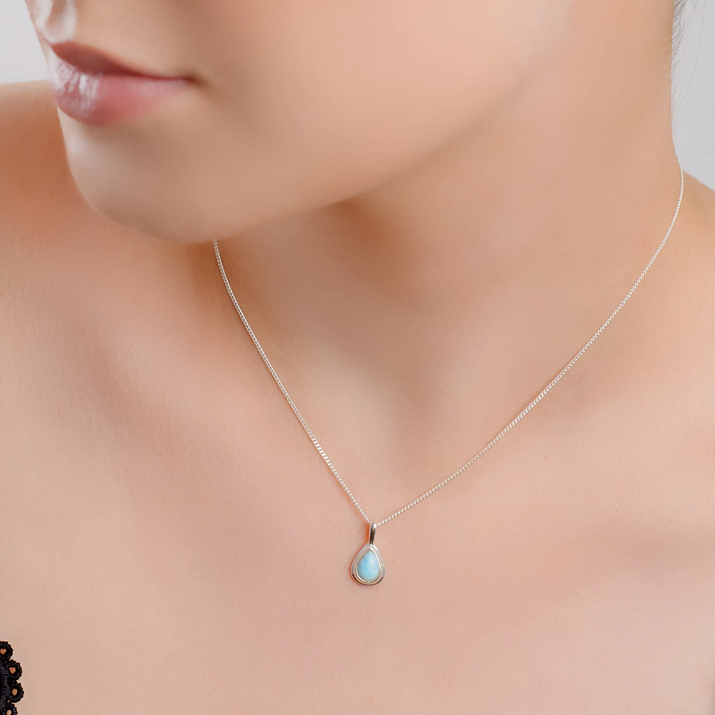 Classic Teardrop Necklace in Silver and Larimar sold by Henryka product image thumbnail 2