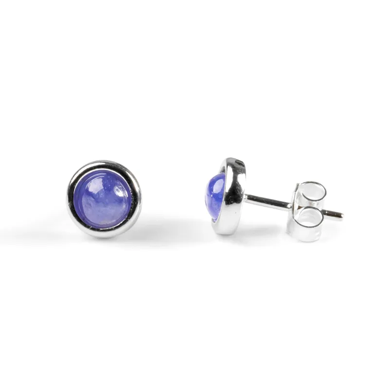 Small Round Stud Earrings in Silver and Tanzanite sold by Henryka