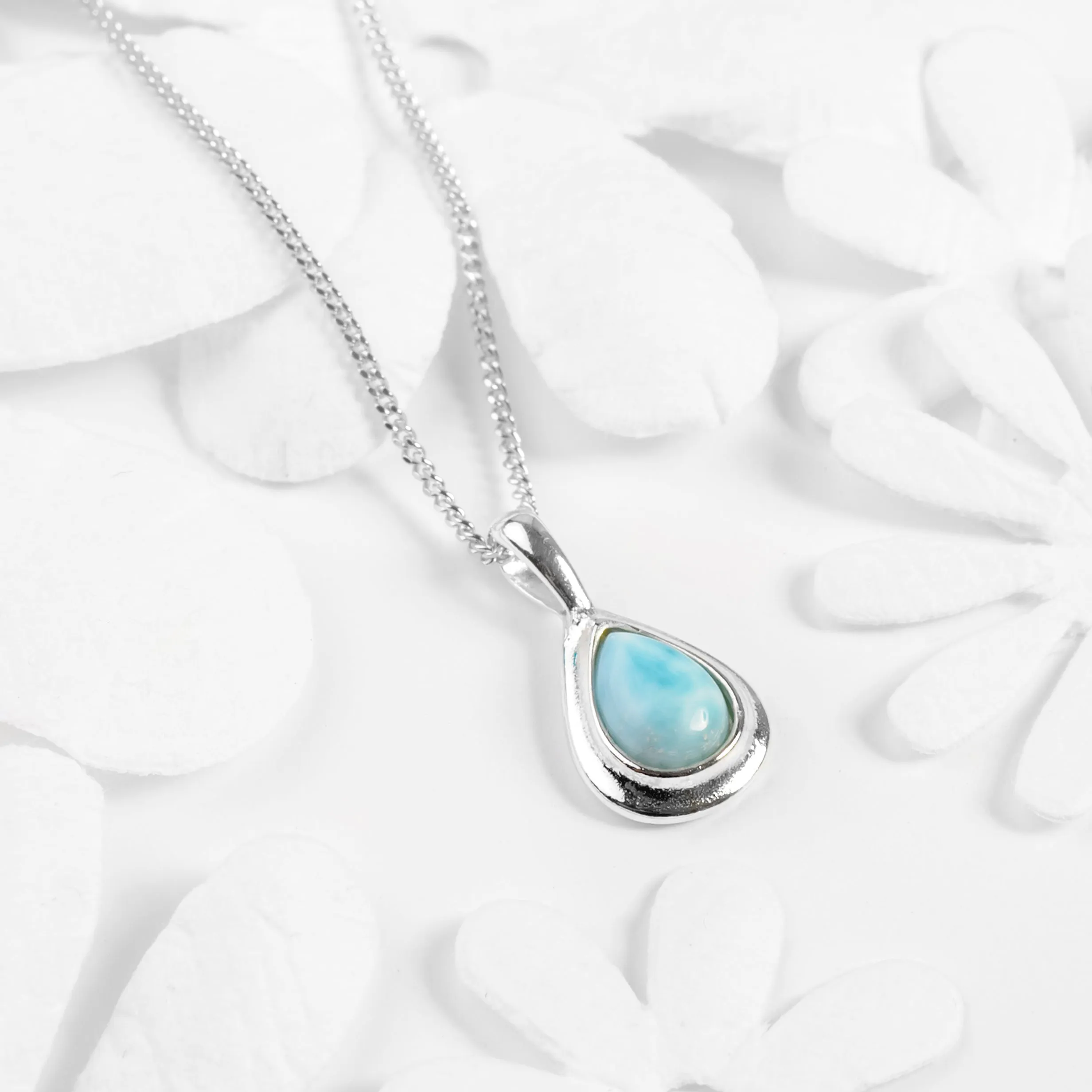 Classic Teardrop Necklace in Silver and Larimar sold by Henryka product image thumbnail 5