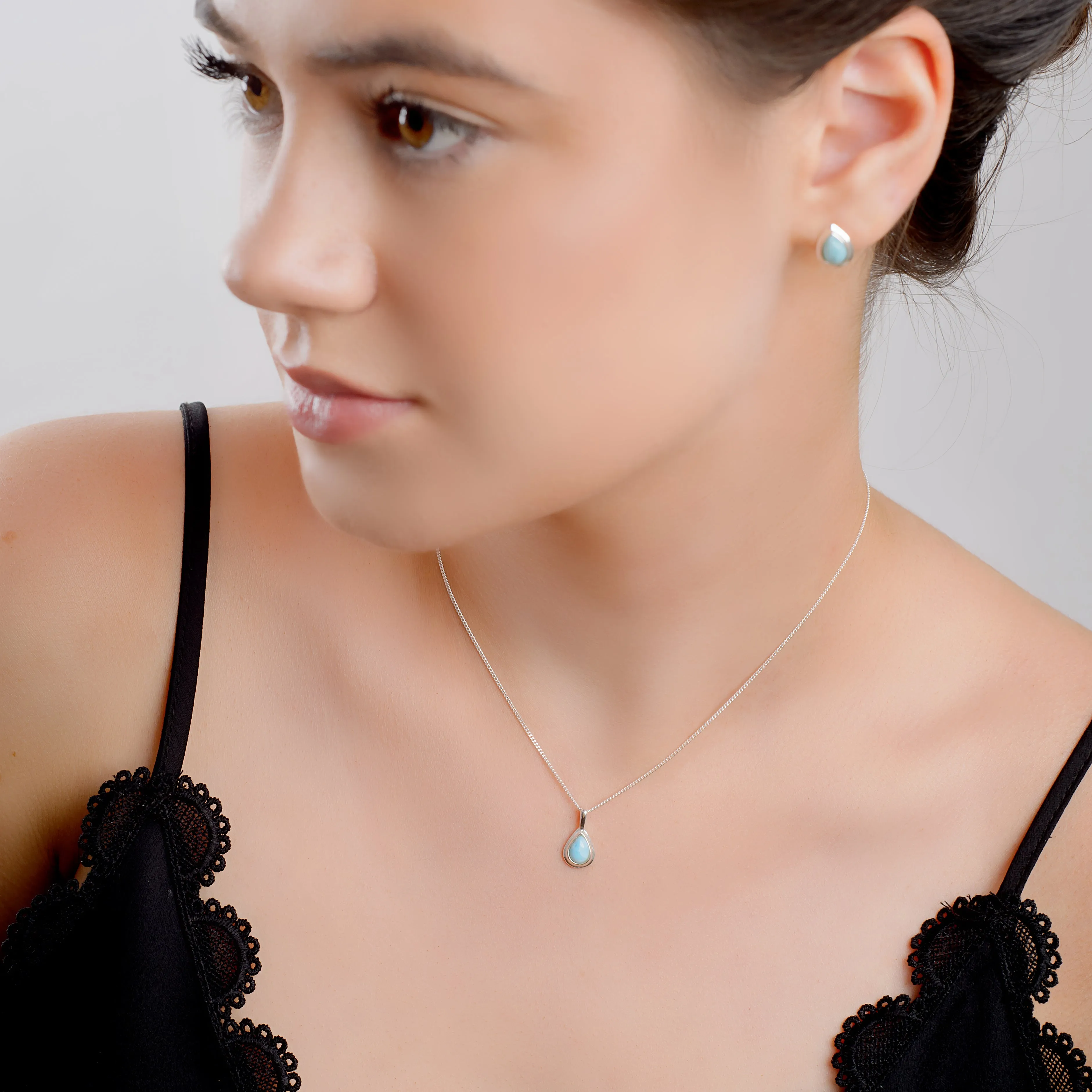 Classic Teardrop Necklace in Silver and Larimar sold by Henryka product image thumbnail 3