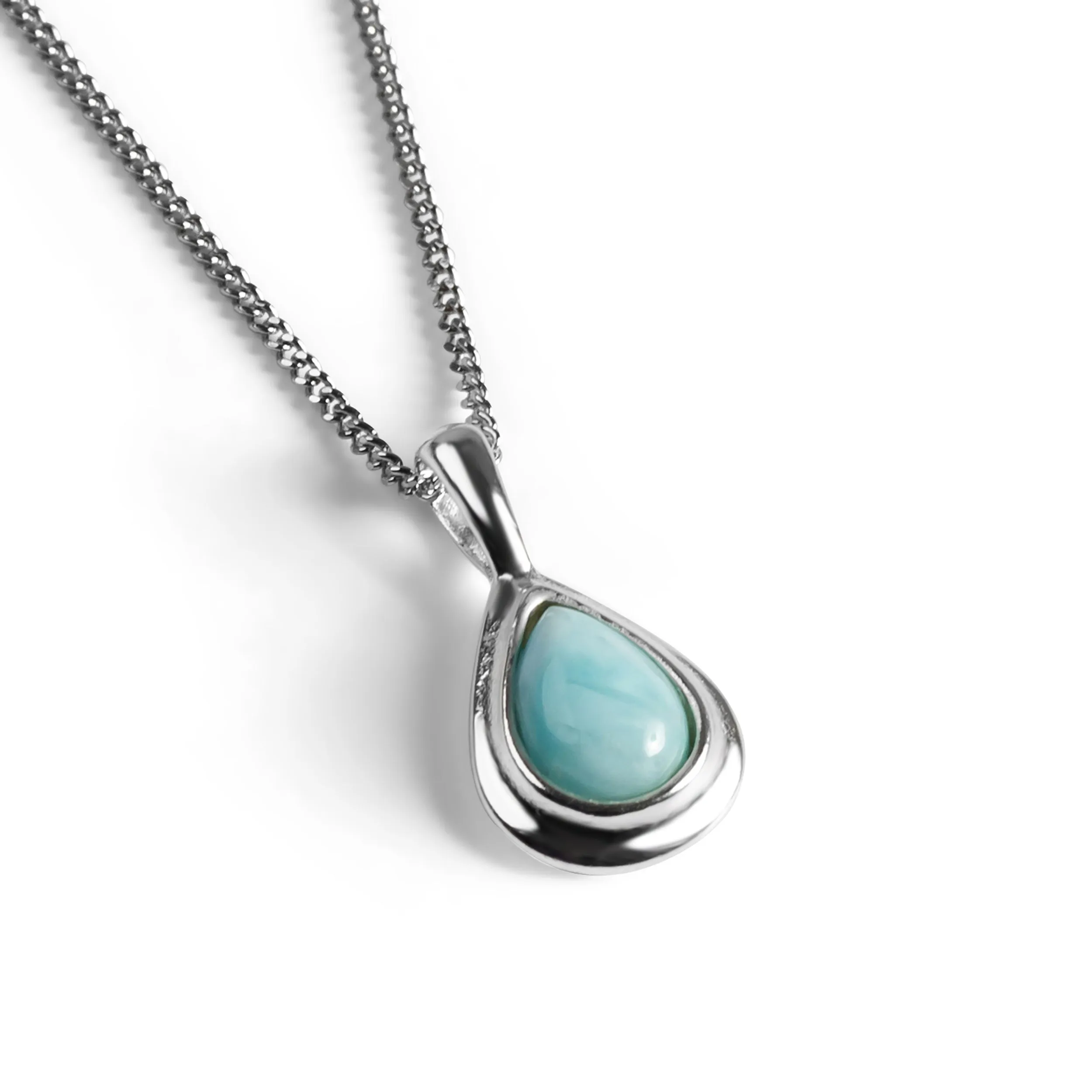 Classic Teardrop Necklace in Silver and Larimar sold by Henryka