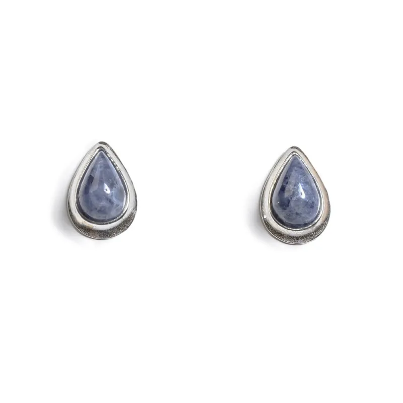 Teardrop Stud Earrings in Silver and Sodalite sold by Henryka