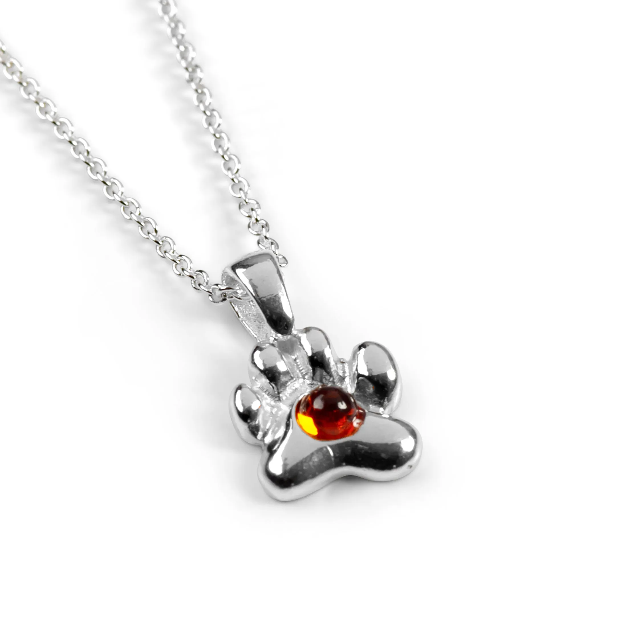 Paw Print Necklace in Silver and Amber sold by Henryka