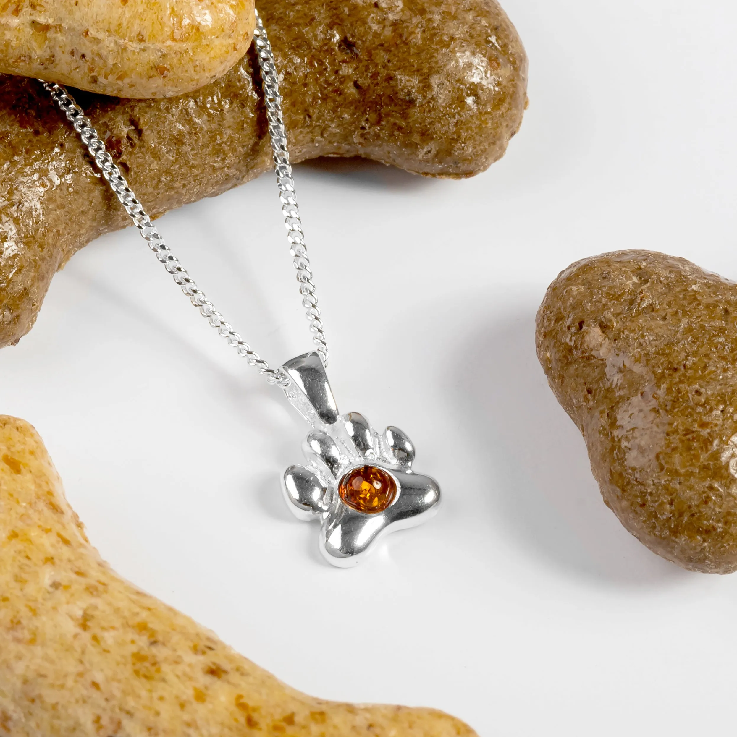 Paw Print Necklace in Silver and Amber sold by Henryka product image thumbnail 4