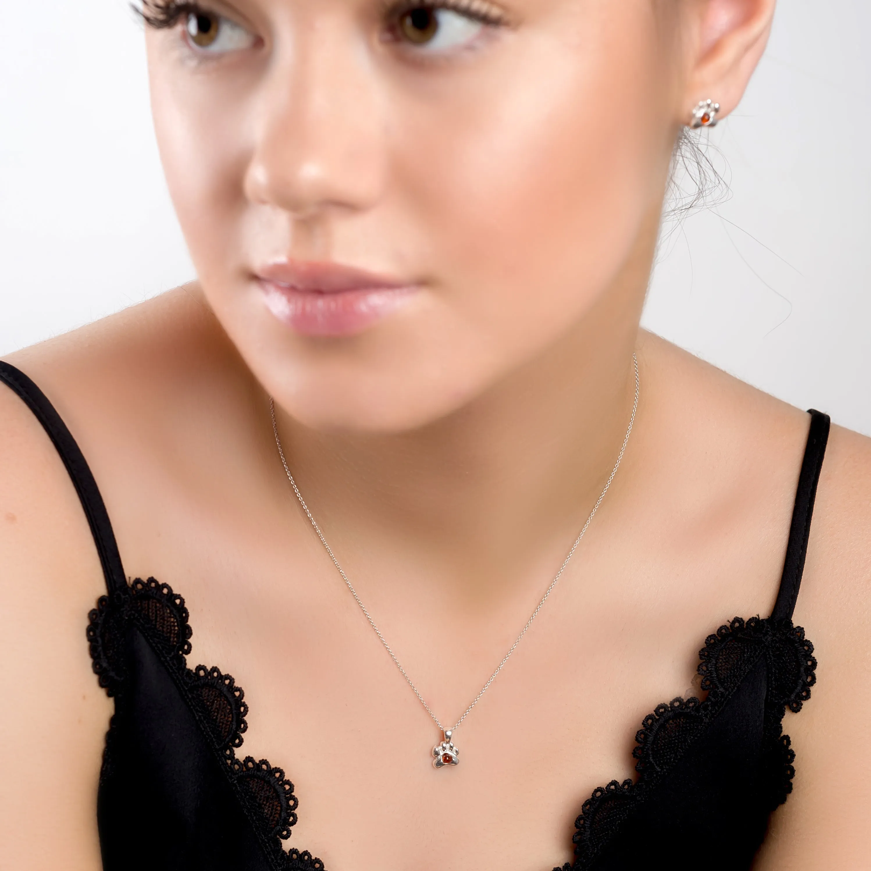 Paw Print Necklace in Silver and Amber sold by Henryka product image thumbnail 3