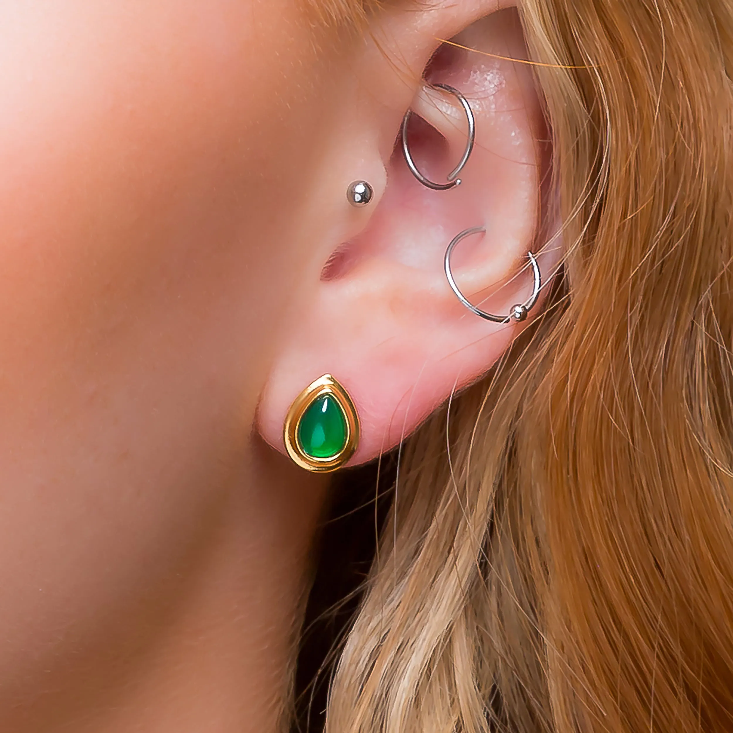 Classic Teardrop Stud Earrings in 24ct Gold Plated and Green Onyx sold by Henryka product image thumbnail 2