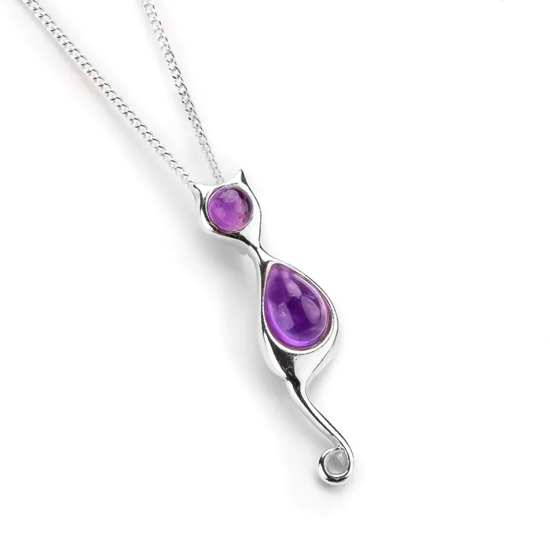Cat Necklace in Silver and Amethyst sold by Henryka