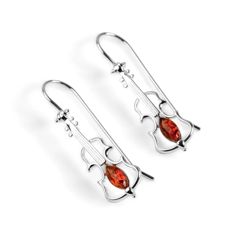 Music Violin Hook Earrings in Silver and Amber sold by Henryka