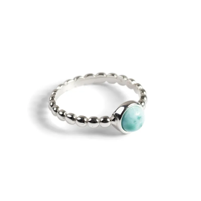 Round Charm Bead Ring in Silver and Larimar sold by Henryka