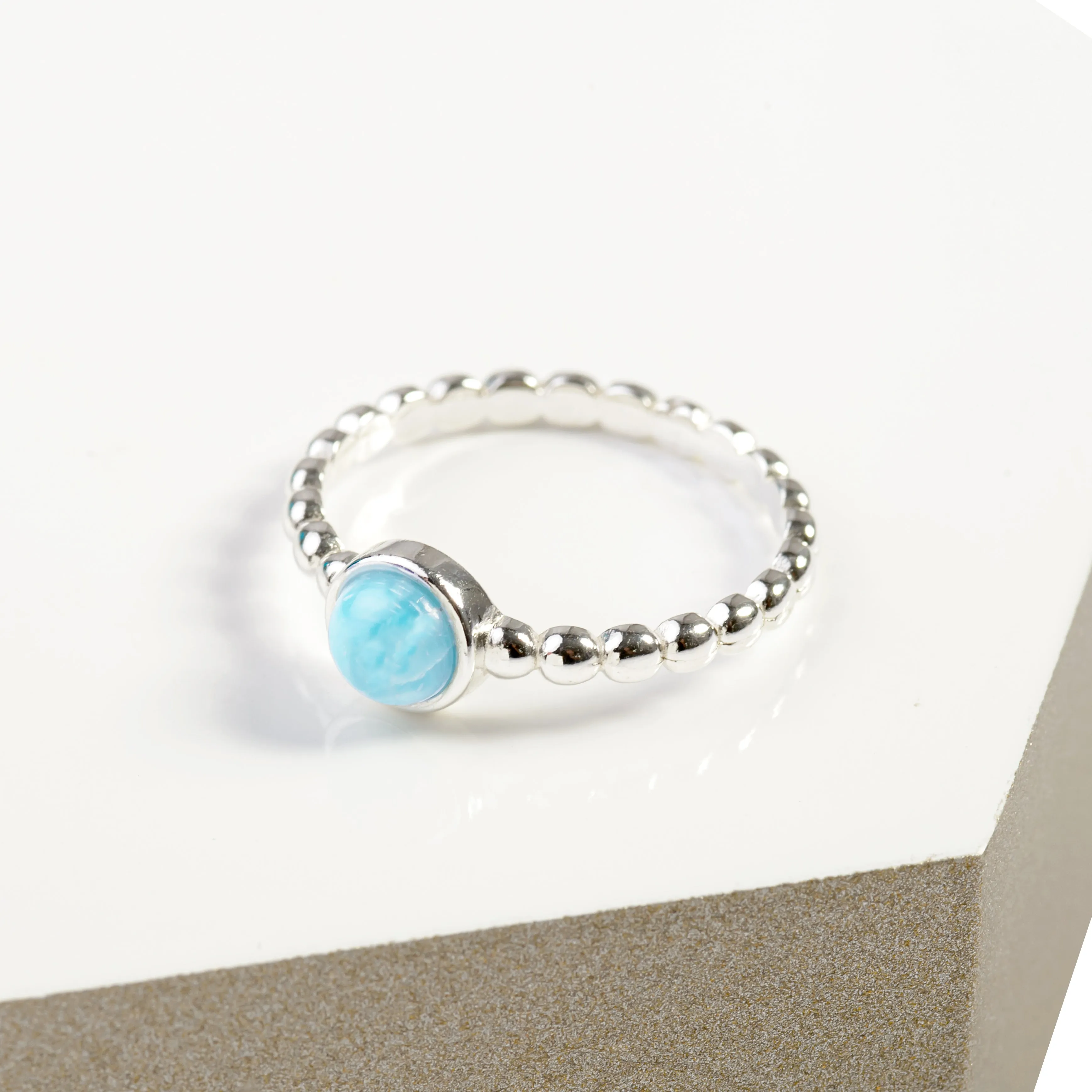 Round Charm Bead Ring in Silver and Larimar sold by Henryka product image thumbnail 5