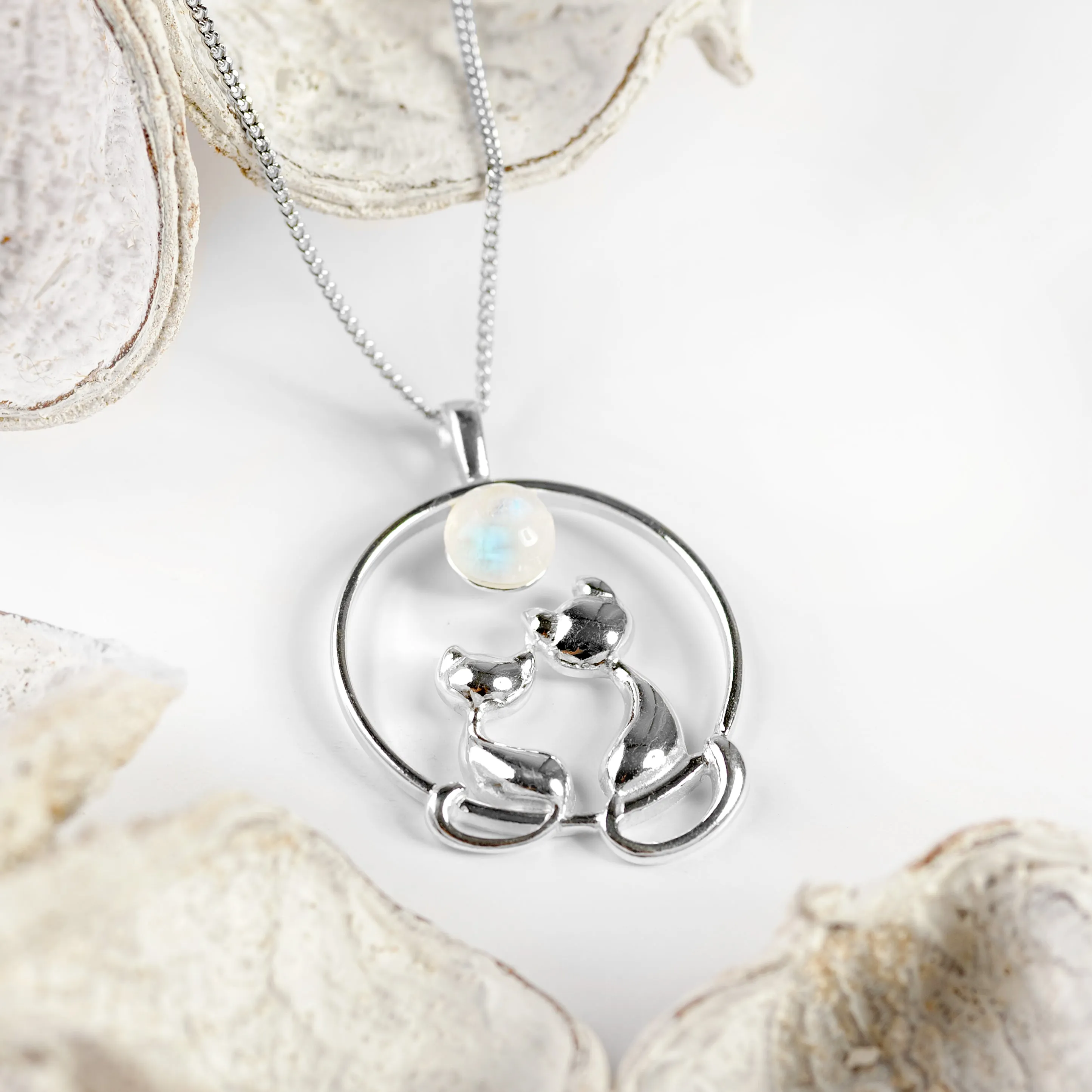 Cuddling Cats Necklace in Silver and Moonstone sold by Henryka product image thumbnail 4