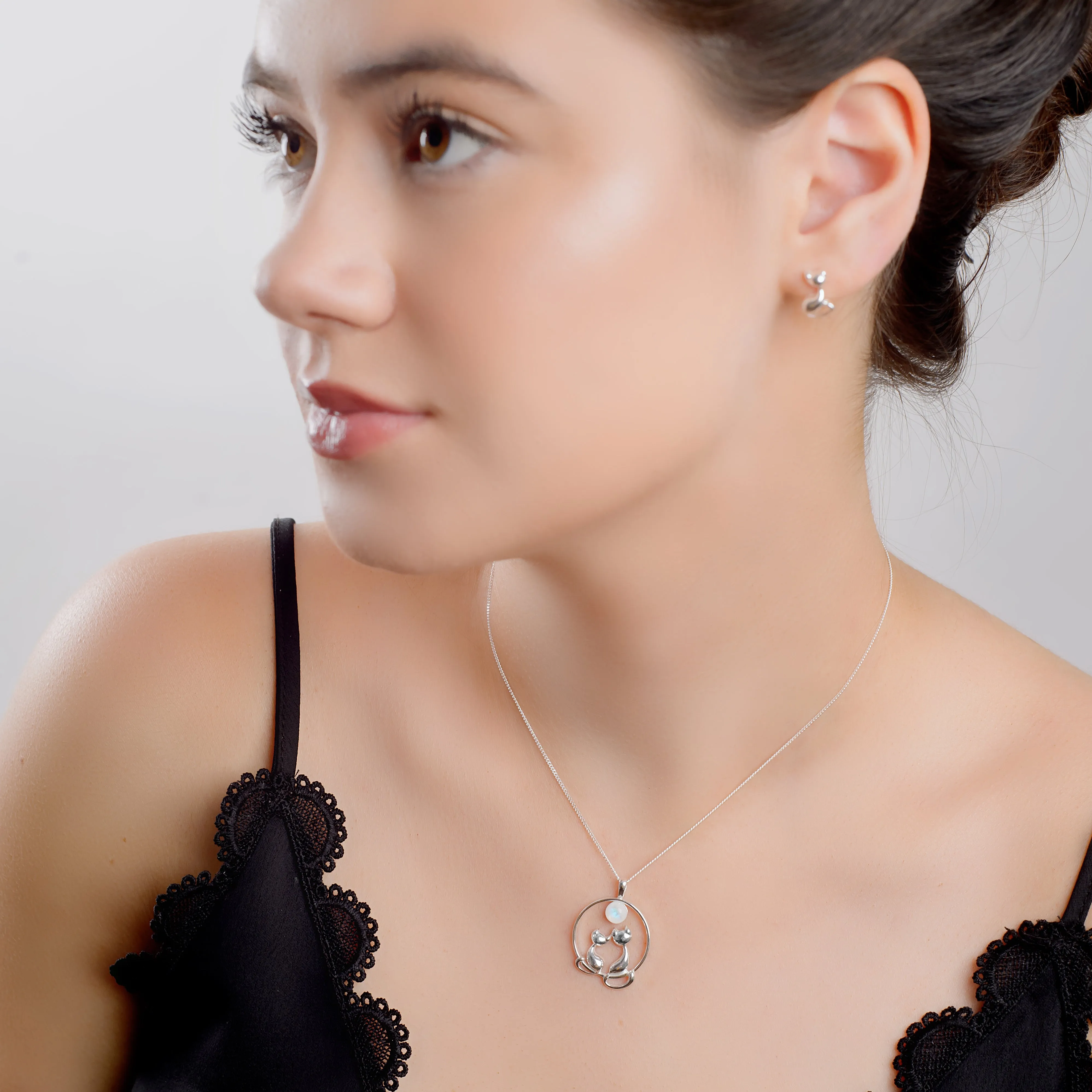 Cuddling Cats Necklace in Silver and Moonstone sold by Henryka product image thumbnail 3