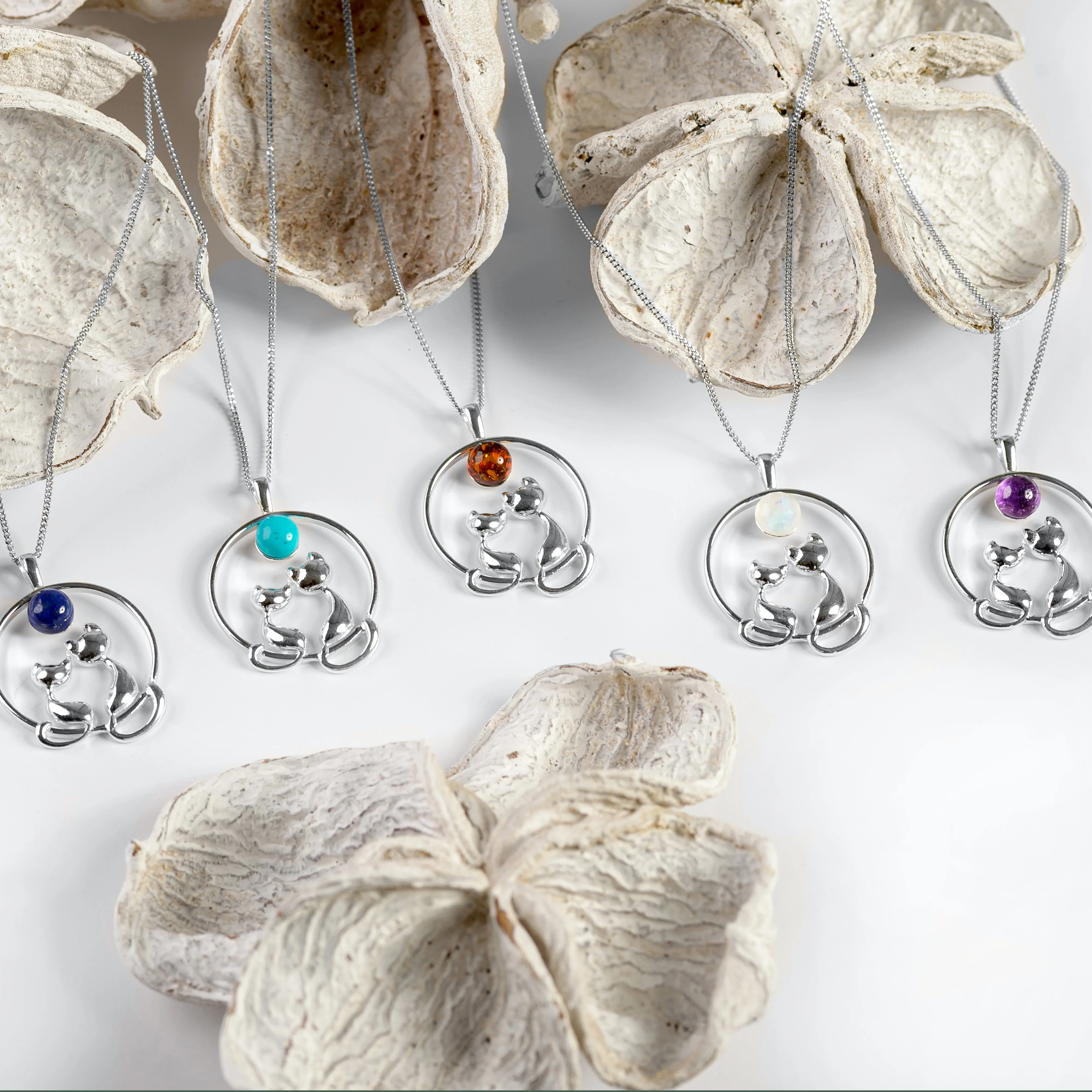 Cuddling Cats Necklace in Silver and Moonstone sold by Henryka product image thumbnail 5