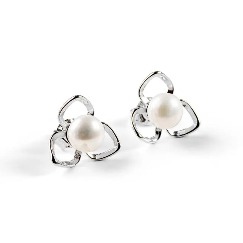 Flower Petal Earrings in Silver & White Pearl sold by Henryka