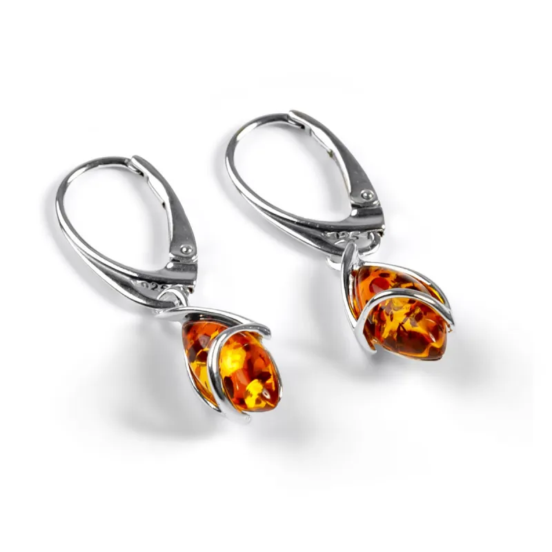 Elegant Twist Drop Earrings in Silver and Amber sold by Henryka