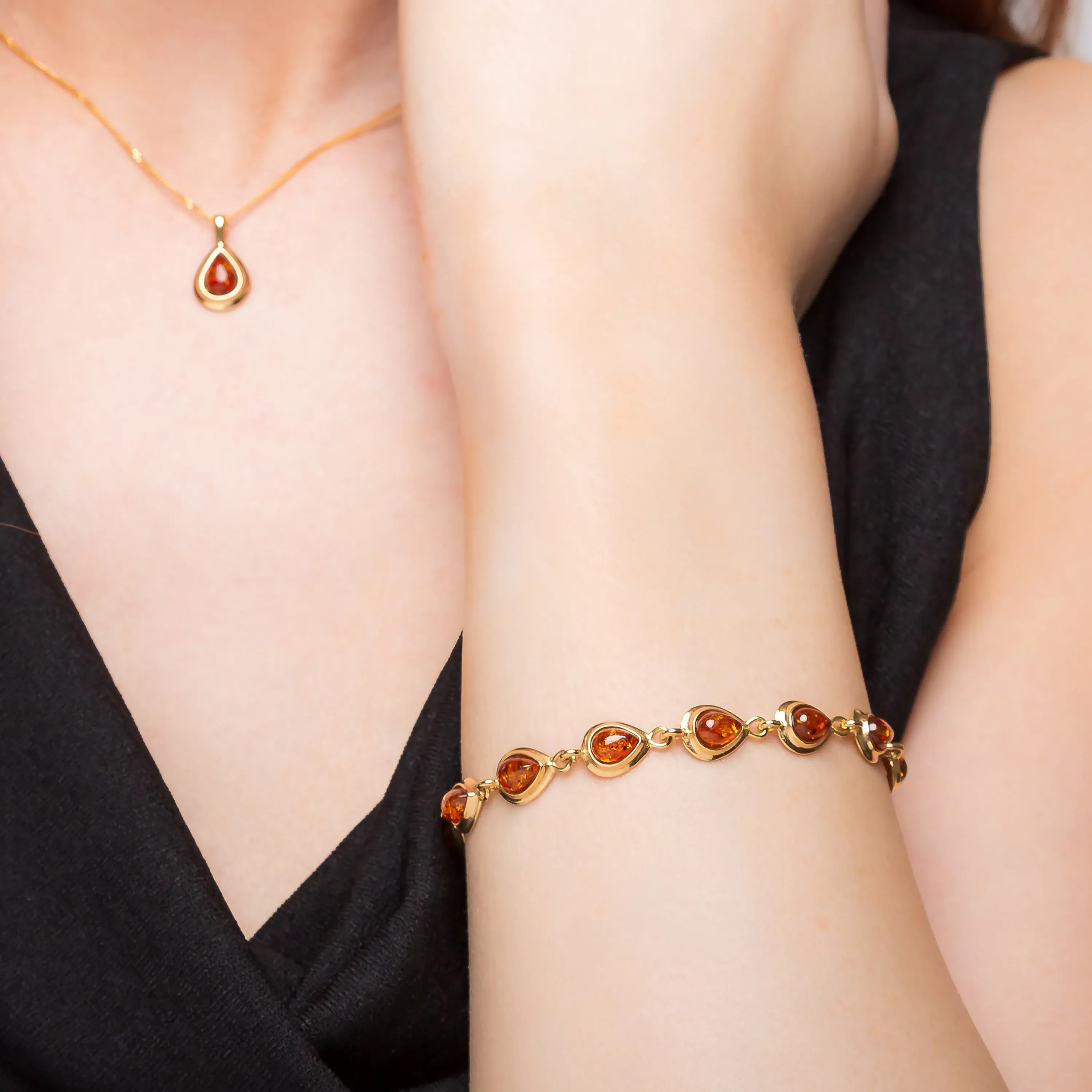 Classic Teardrop Link Bracelet in Silver with 24ct Gold and Amber sold by Henryka product image thumbnail 2