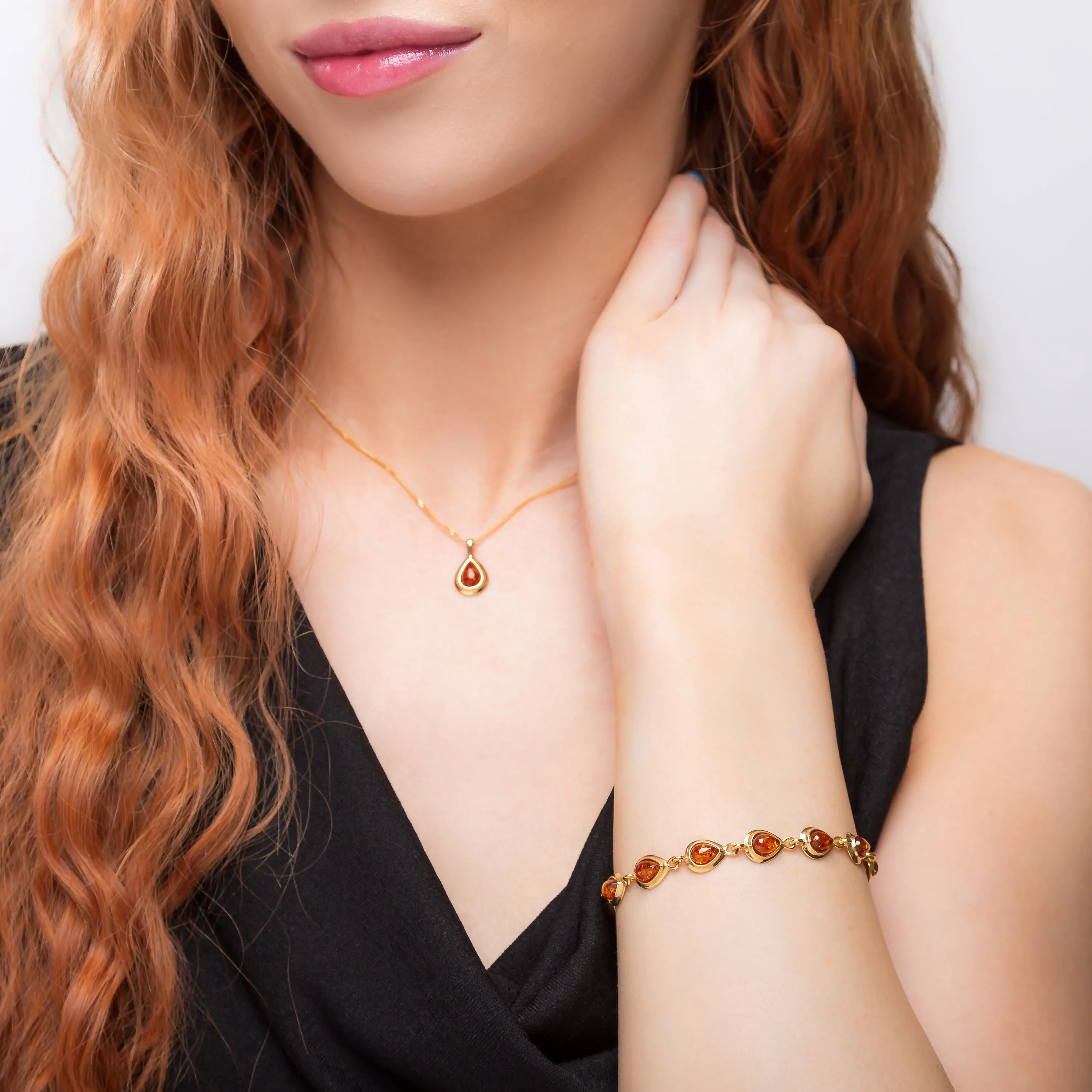 Classic Teardrop Link Bracelet in Silver with 24ct Gold and Amber sold by Henryka product image thumbnail 3