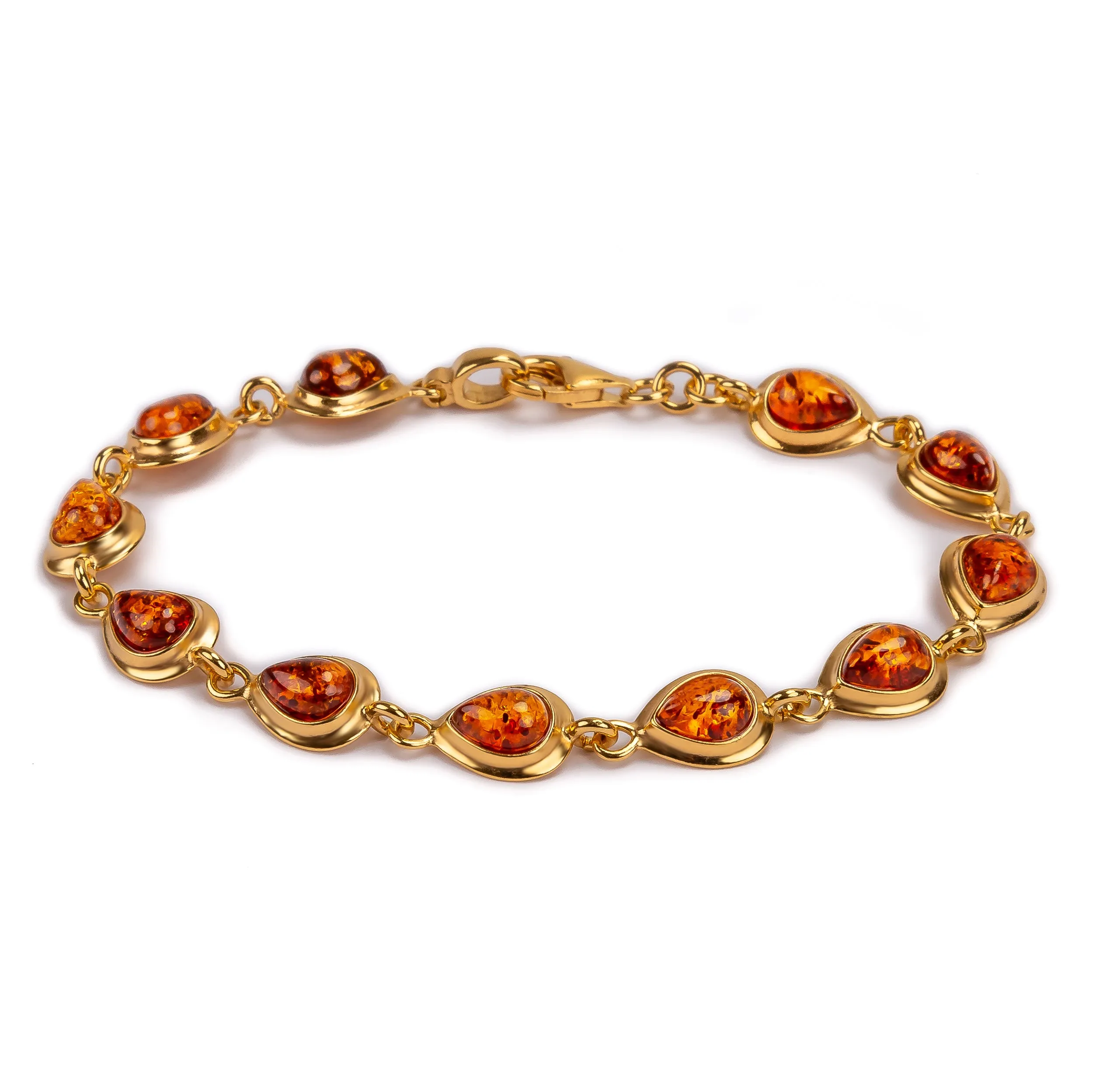 Classic Teardrop Link Bracelet in Silver with 24ct Gold and Amber sold by Henryka