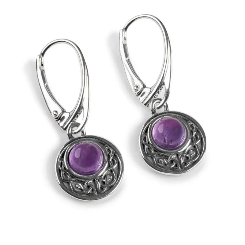 Celtic Circle Earrings in Silver and Amethyst made by Henryka
