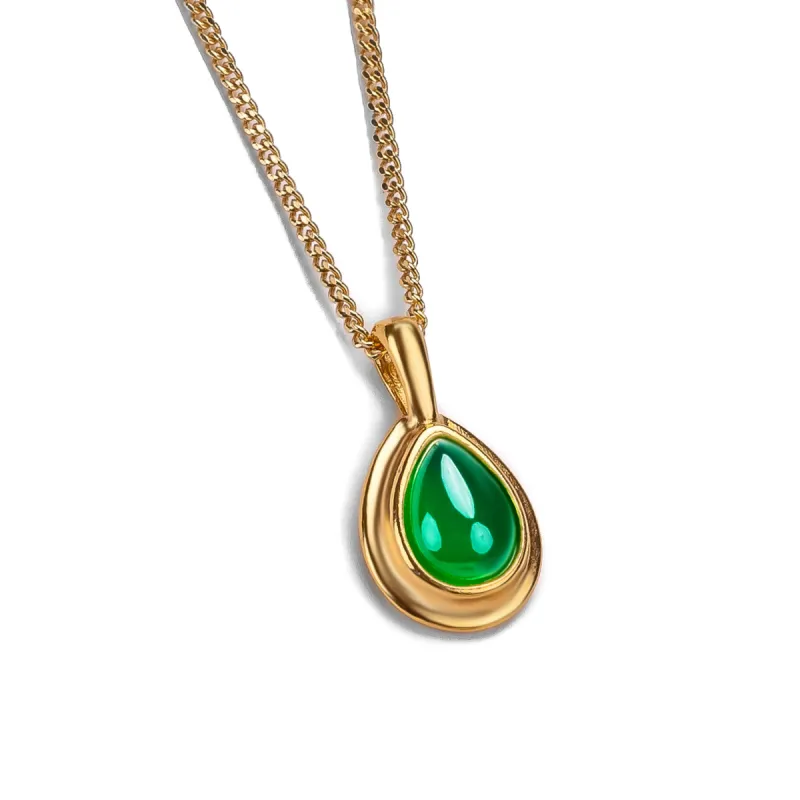 Classic Teardrop Necklace in Silver with 24ct Gold & Green Onyx sold by Henryka