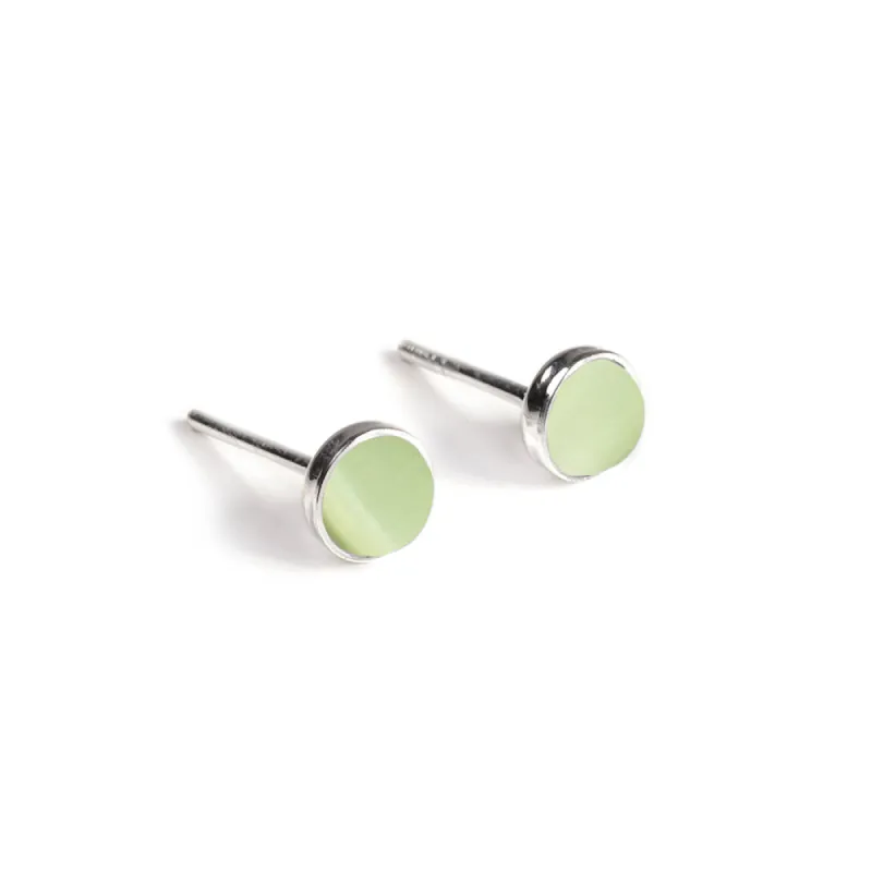 Small Round Stud Earrings in Silver and Pastel Green sold by Henryka