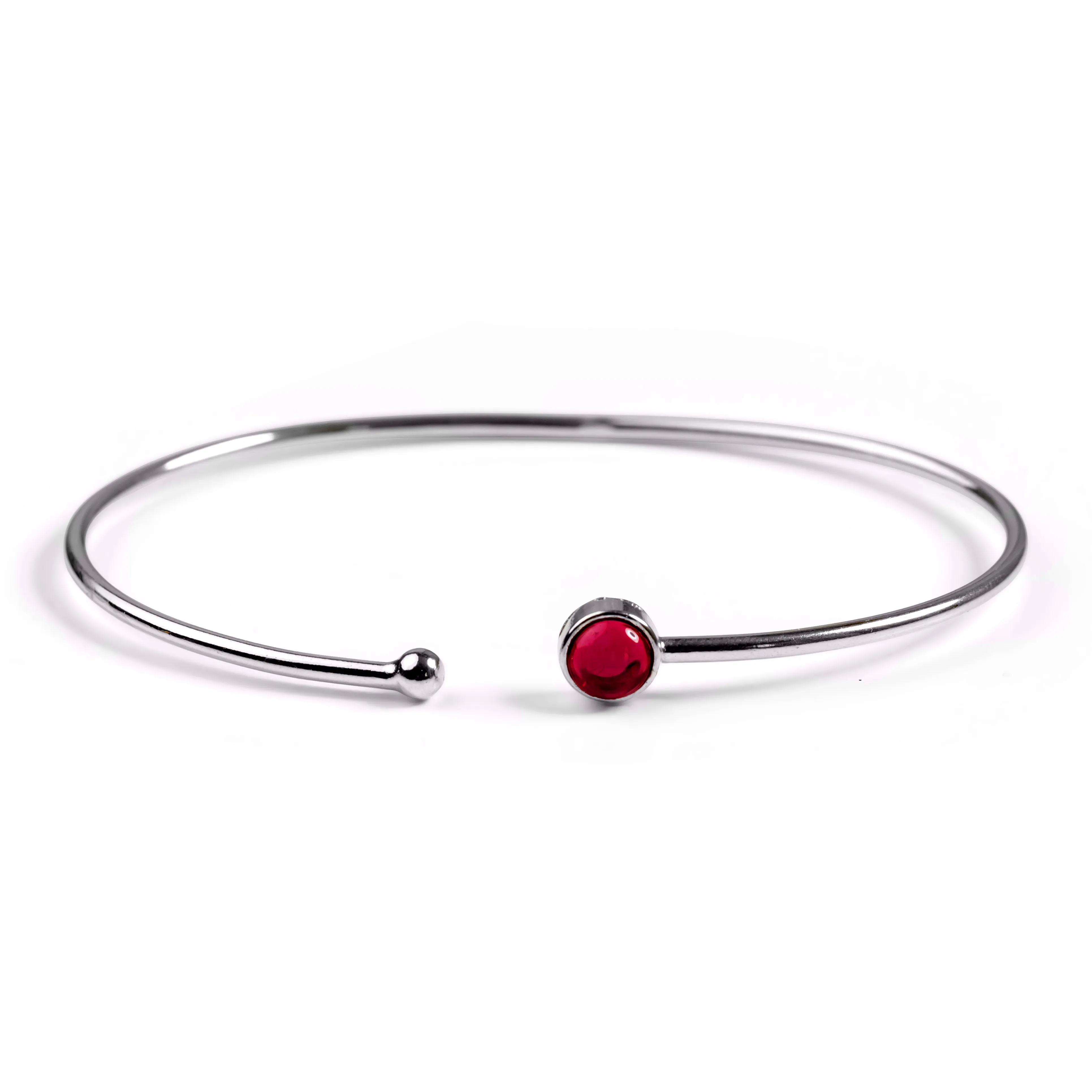 Simple Solo Cuff Bangle in Silver and Garnet sold by Henryka