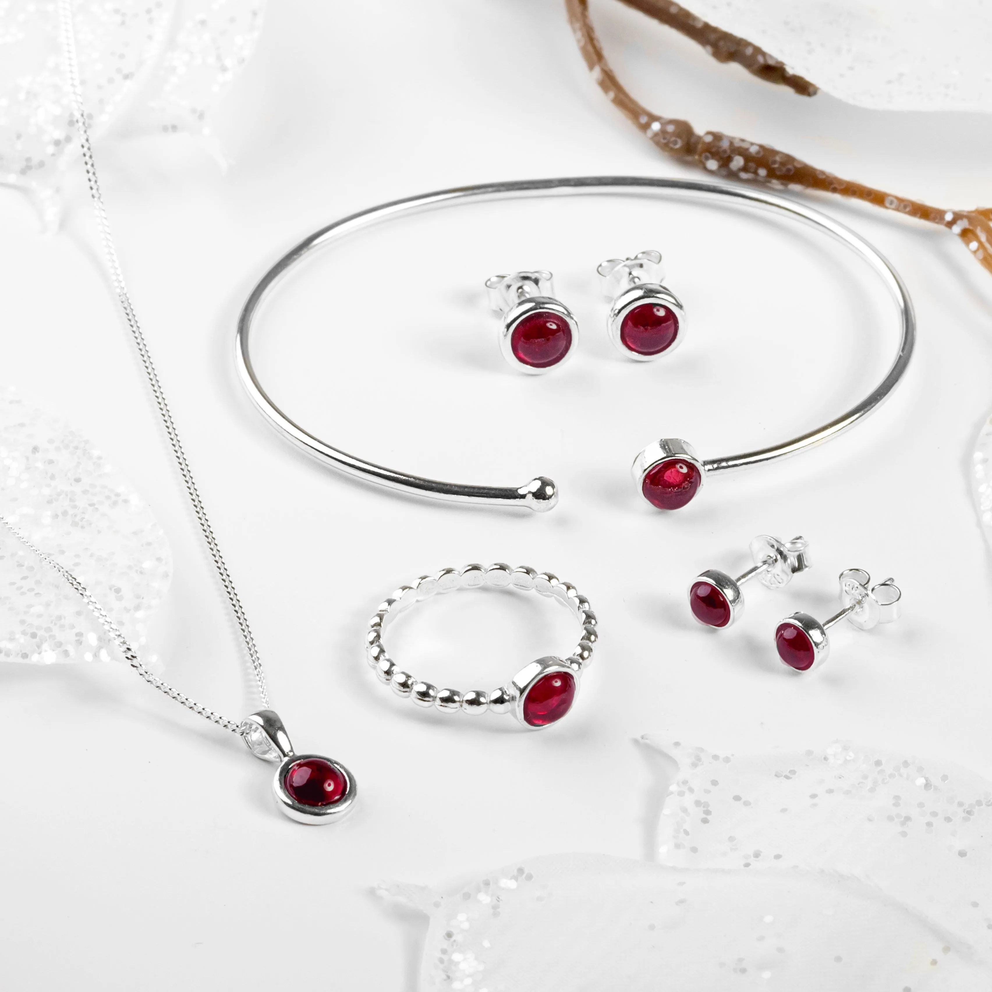 Simple Solo Cuff Bangle in Silver and Garnet sold by Henryka product image thumbnail 5