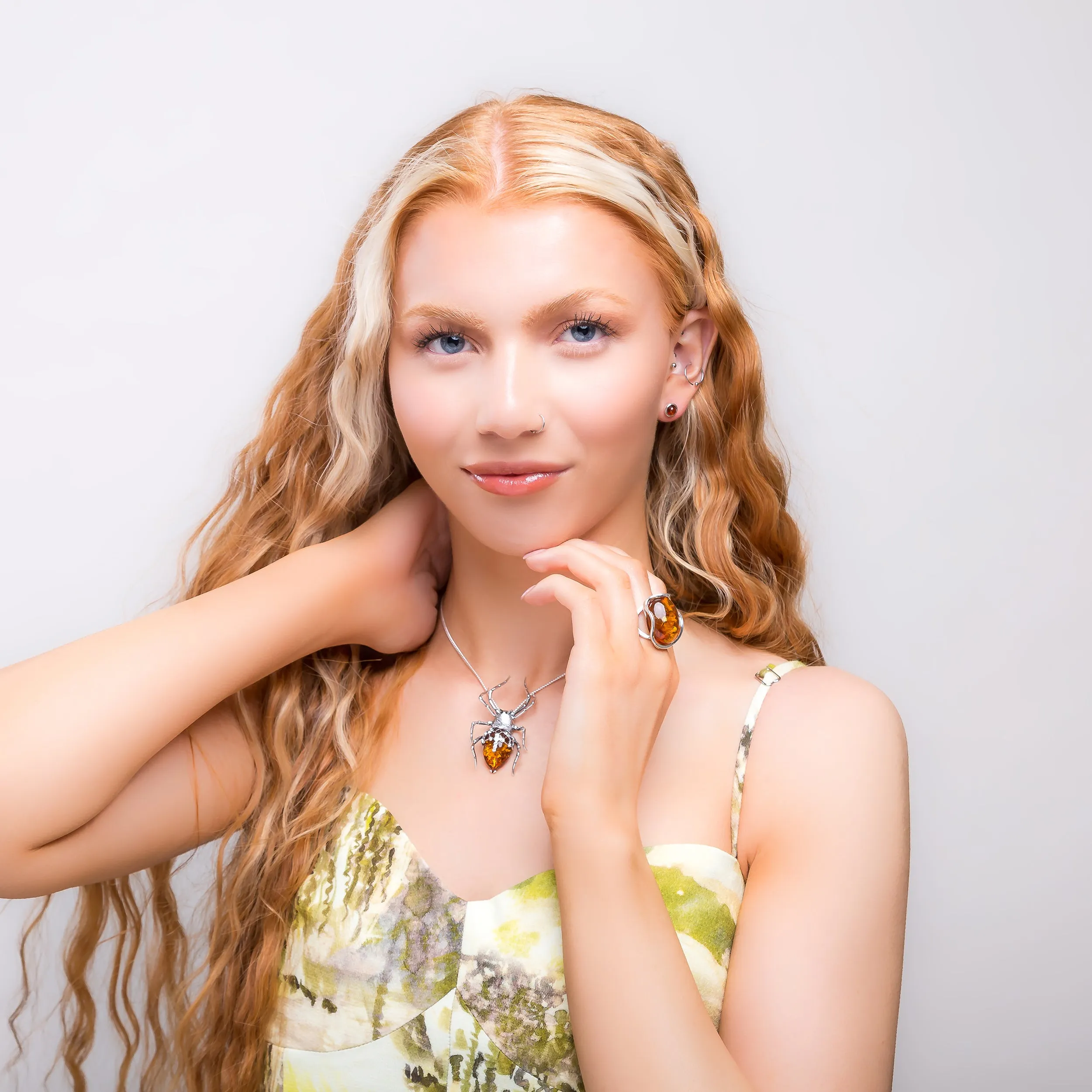 Spooky Spider Necklace in Silver and Cognac Amber sold by Henryka product image thumbnail 5