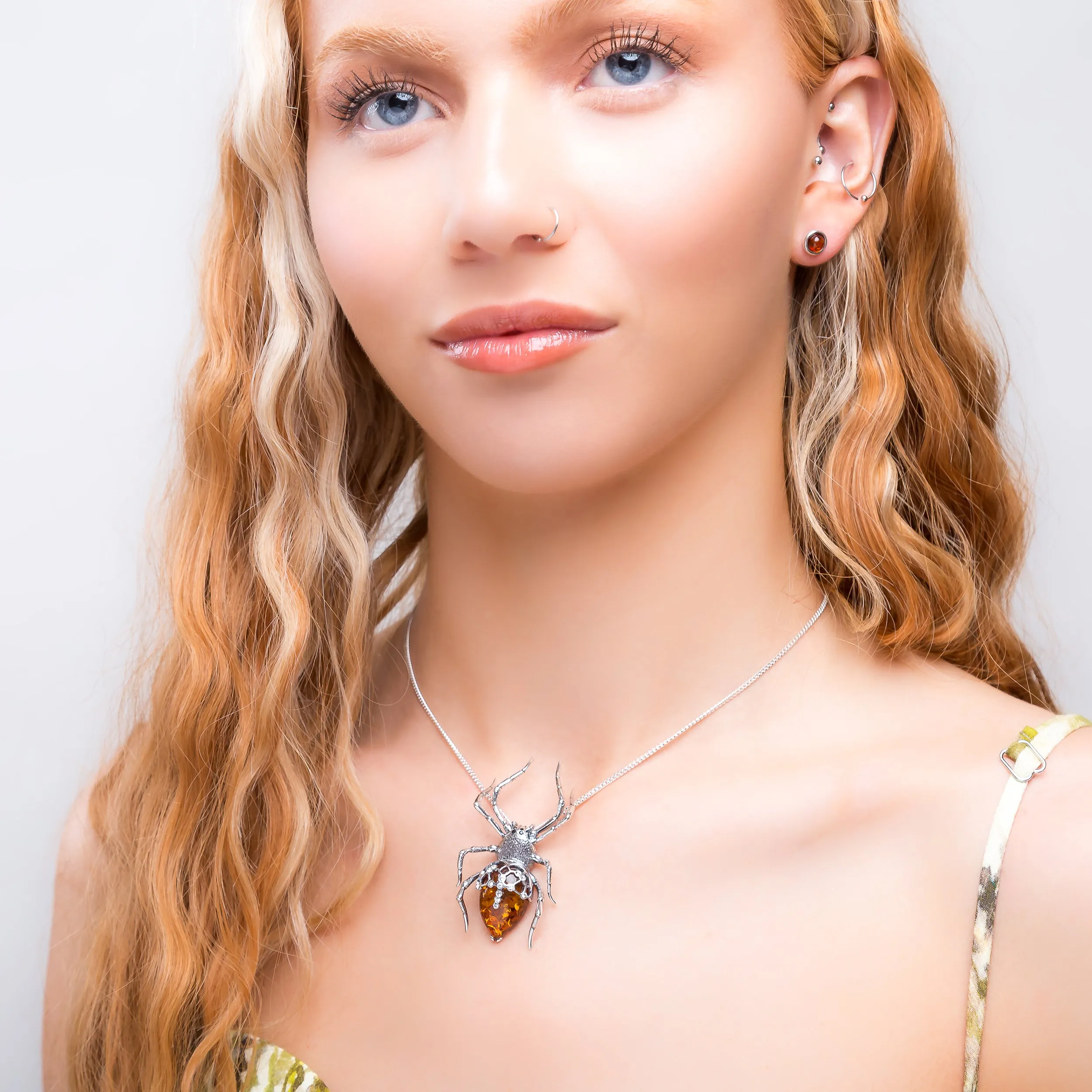 Spooky Spider Necklace in Silver and Cognac Amber sold by Henryka product image thumbnail 4