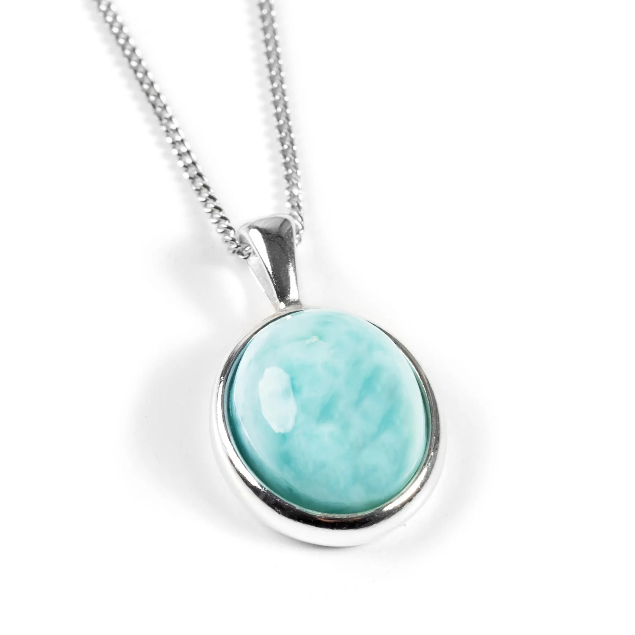 Classic Oval Necklace in Silver and Larimar sold by Henryka