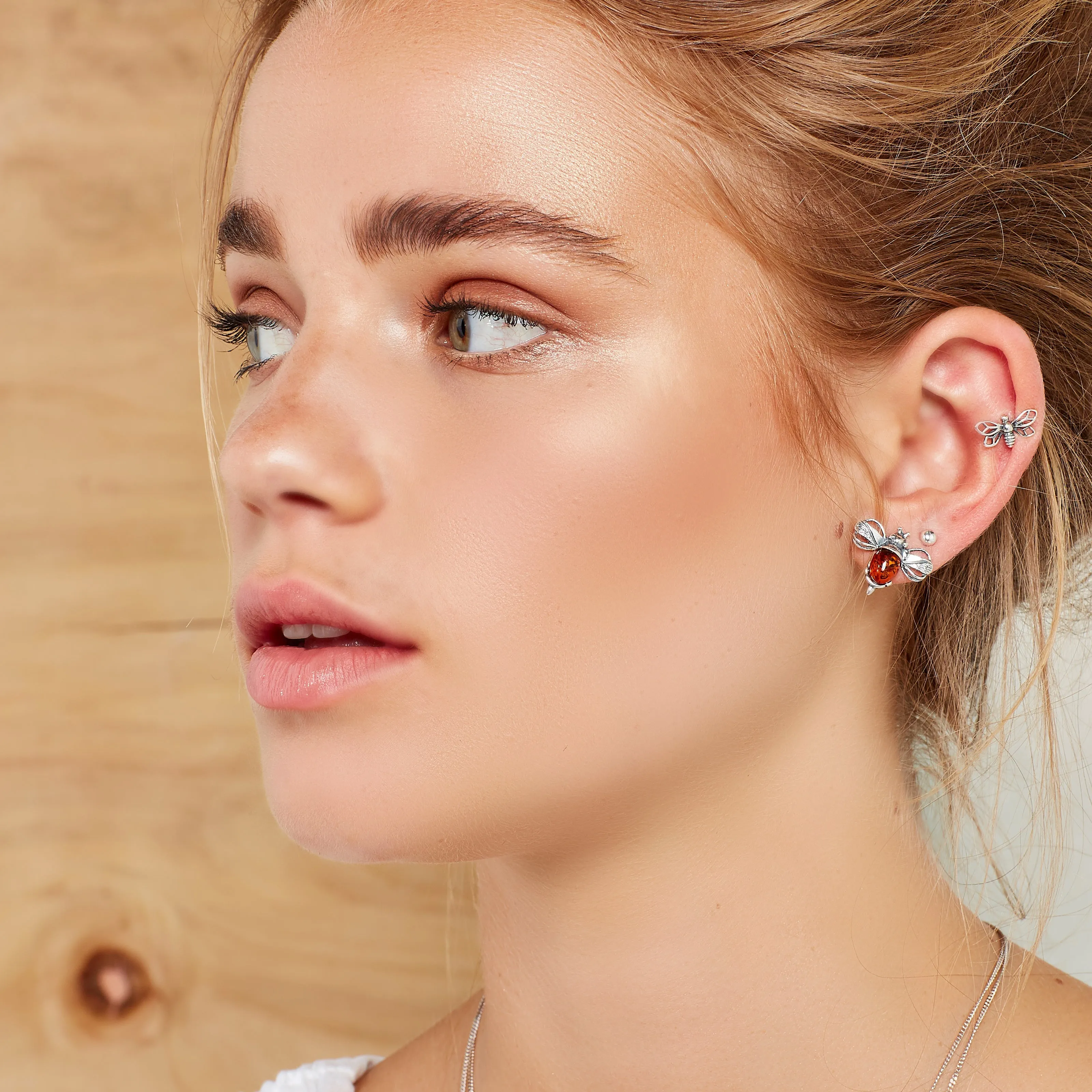 Bumblebee / Bumble Bee Stud Earrings in Silver and Amber sold by Henryka product image thumbnail 3