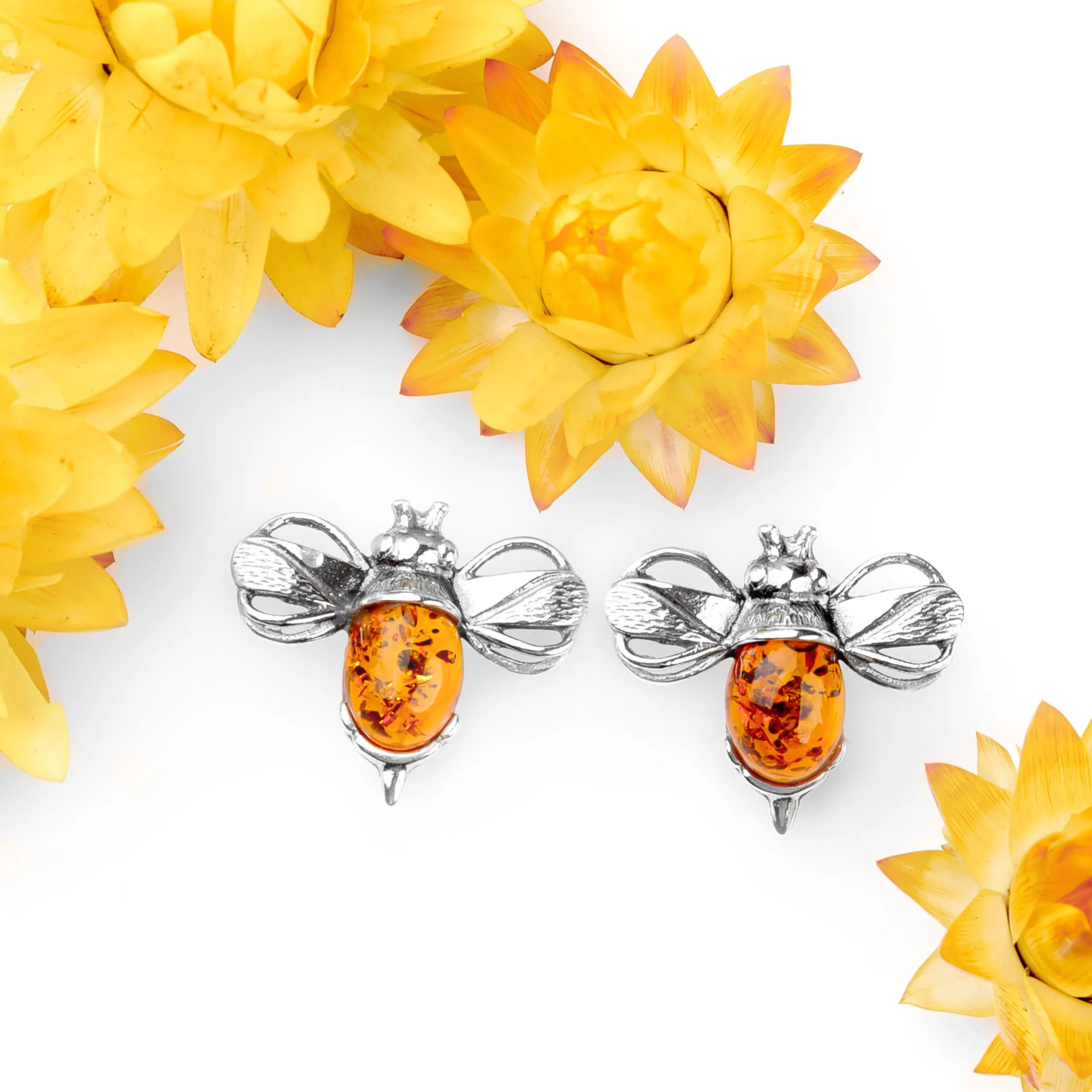 Bumblebee / Bumble Bee Stud Earrings in Silver and Amber sold by Henryka product image thumbnail 5