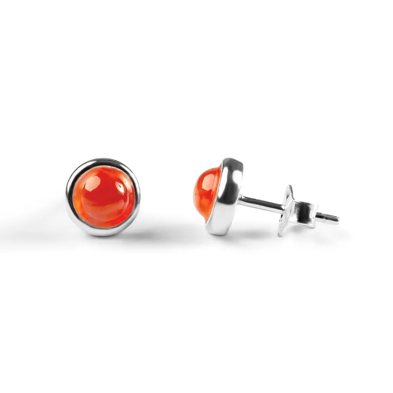 Small Round Stud Earrings in Silver and Carnelian sold by Henryka